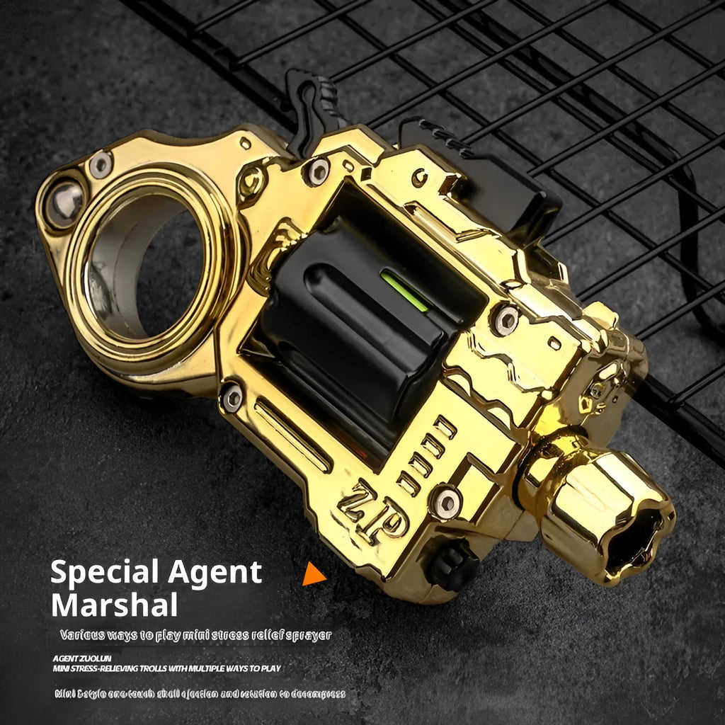 Alloy toy gun with soft bullet ring in Bright Silver finish, compact design, gift box packaging