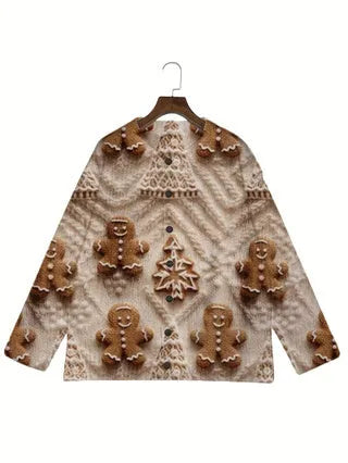 Loose-fit short-sleeve shirt with a lapel collar and a printed design, shown on a hanger.