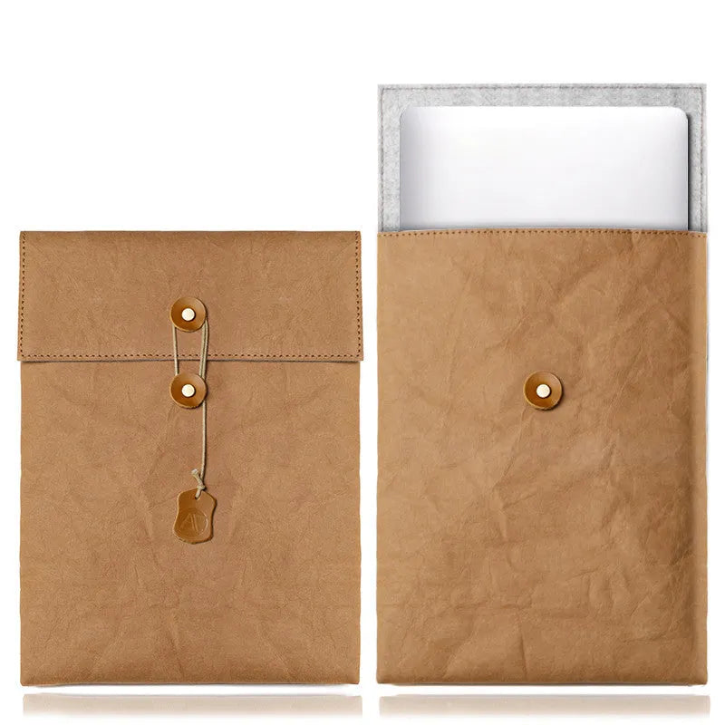 Non-magnetic notebook computer bag liner in washed kraft paper, simple style, paper yellow colour, for 13-16 inch laptops