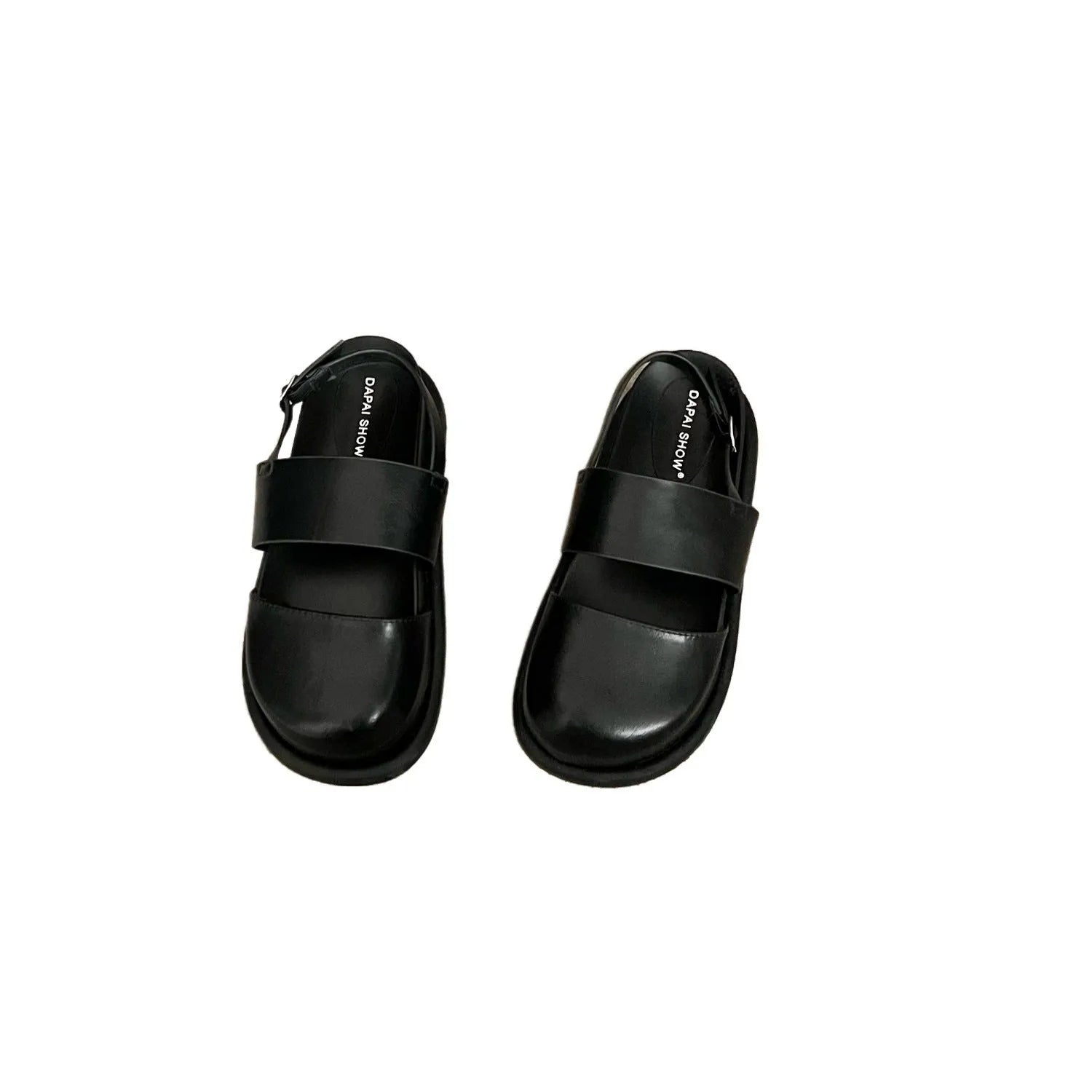 Retro raise-the-bottom closed-toe sandals with ankle-strap buckle in apricot colour