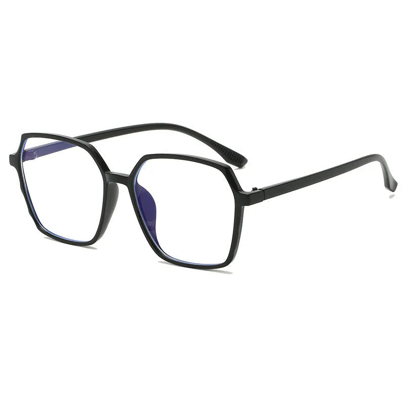 Women's fashion flat glasses with transparent plate frame and AC lenses on a white background