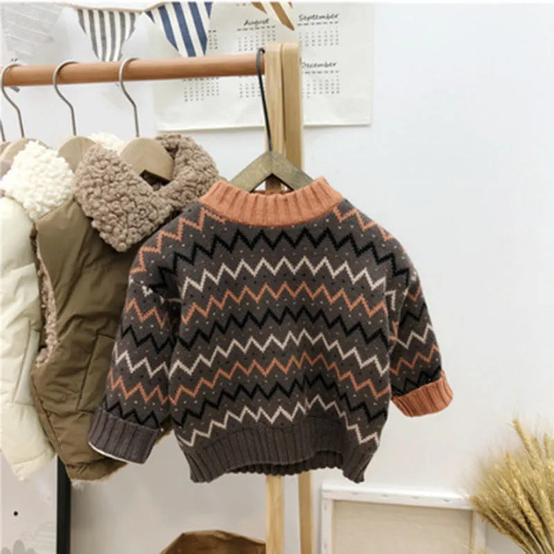 Korean style children's long sleeve wool sweater in apricot colour.