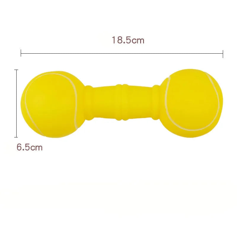 Football dumbbell shaped dog squeaky chew toy in multiple colours