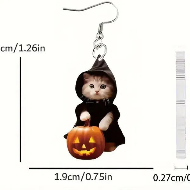 Handmade acrylic cat pumpkin earrings in Christmas style for women