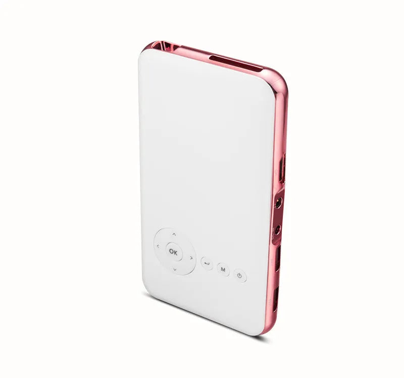 M6S white and rose gold portable DLP Android projector with compact design on table
