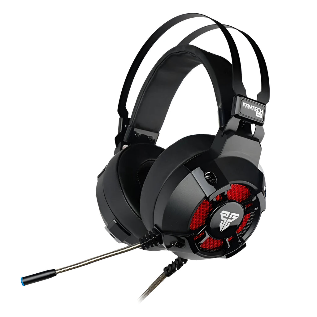 Black FANTECH HG11 USB gaming headset with RGB lights and inline remote control.