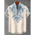 New men's linen summer shirt long sleeve slim fit non-iron American retro casual top in blue fabric