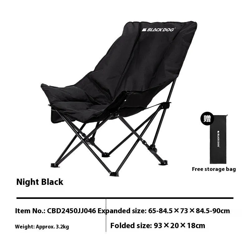 Night Black portable folding moon chair with Oxford cloth upholstery set up outdoors