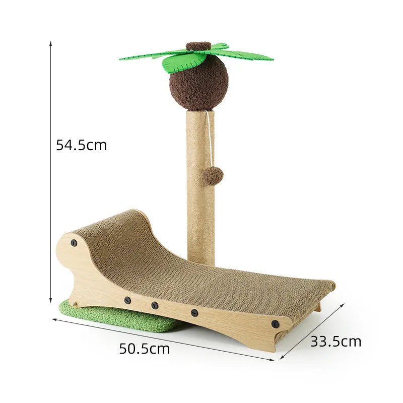 Wooden beach chair-style cat climbing frame with integrated hemp scratching mat.