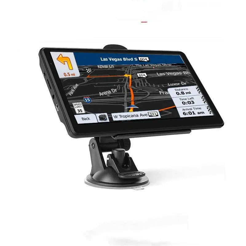 7 inch car GPS navigation device with touchscreen display showing map interface