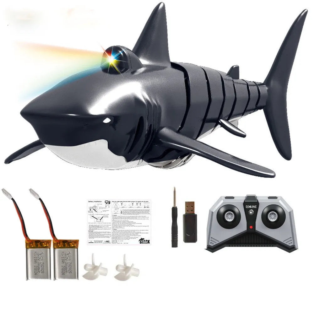 Remote control shark boat water toy with handle remote and plastic body for children