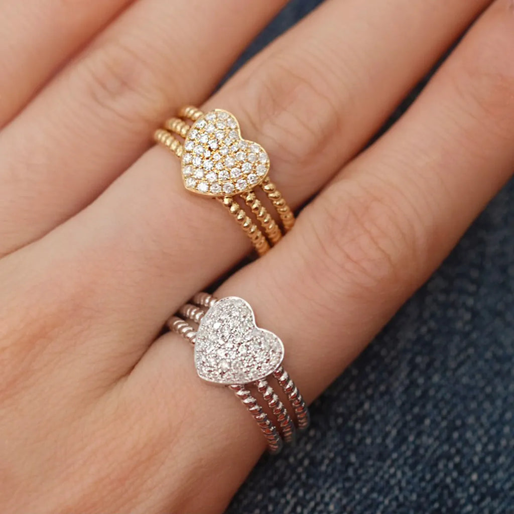 S925 sterling silver twisted heart ring for women, electroplated white gold finish, US size 7.