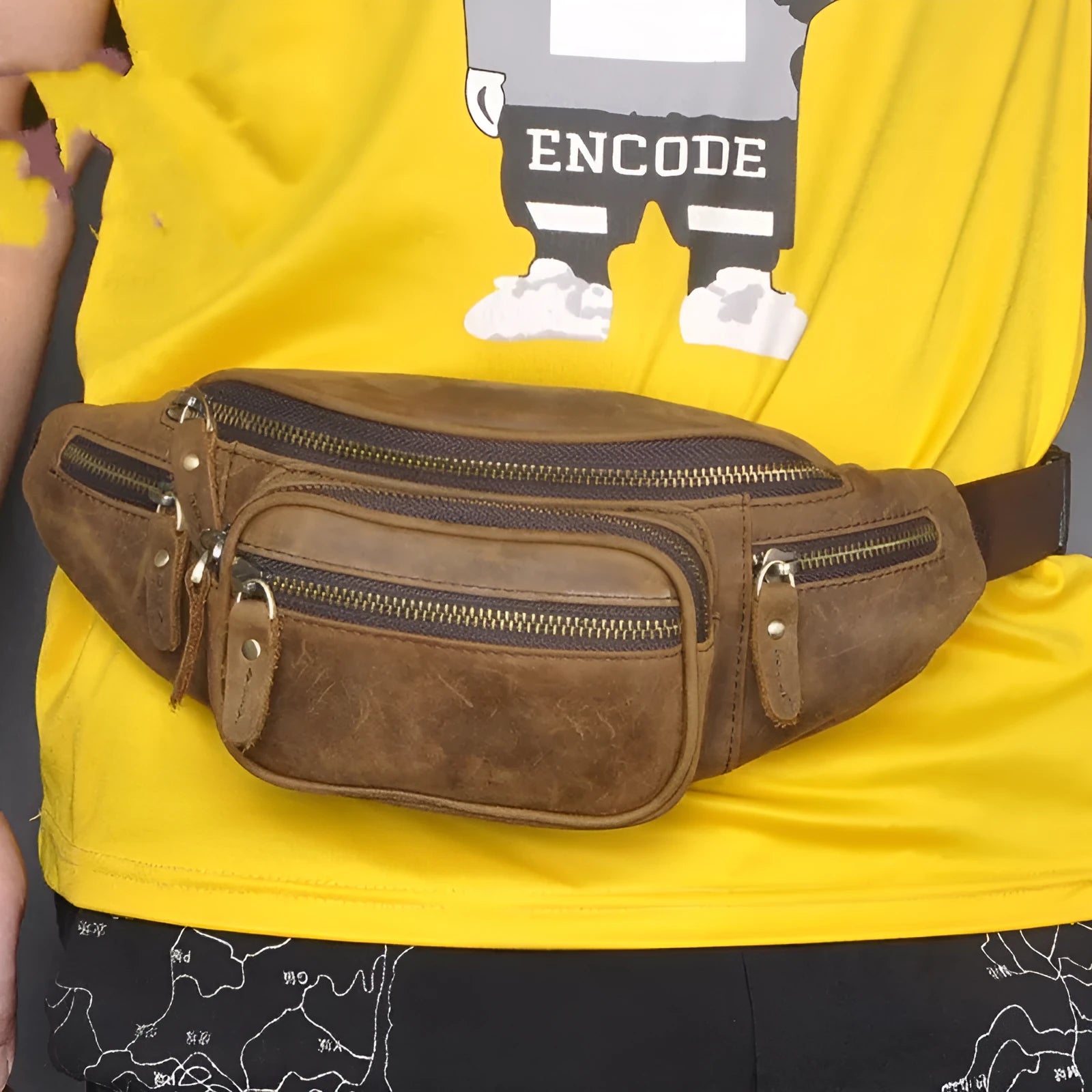 Brown leather retro shoulder messenger bag with single strap showing 32cm width dimensions