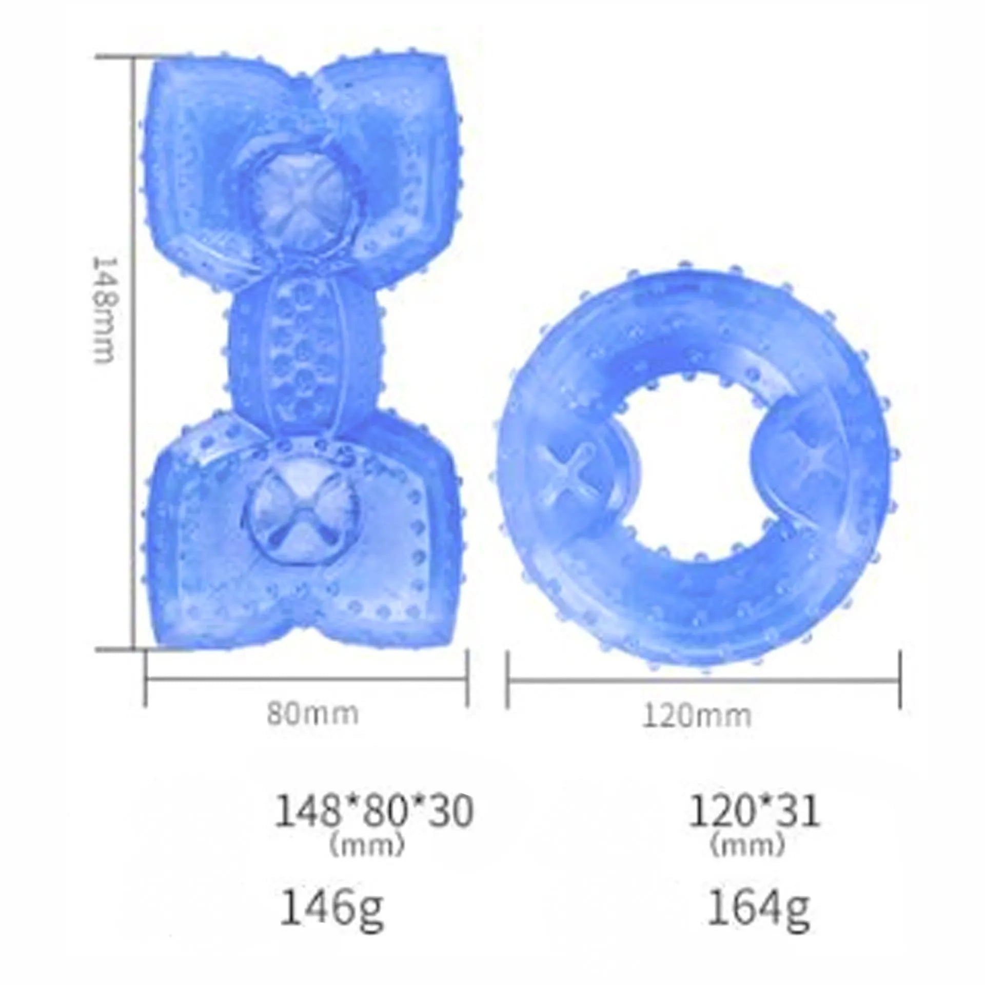 Freezable bone and circle shaped dog chew toys for cooling and teething relief.