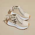 Women's Korean dad style canvas platform trainers in khaki with front lace-up and rubber sole