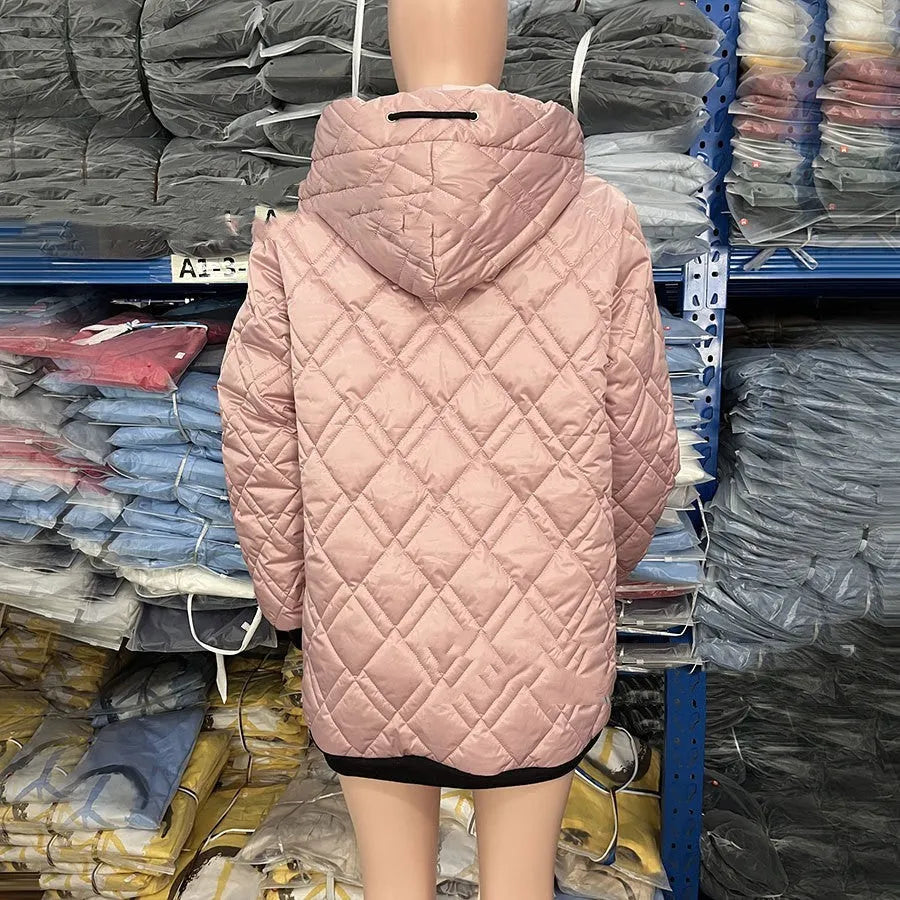 Women's casual hooded coat in polyester fabric with long sleeves in pink colour option