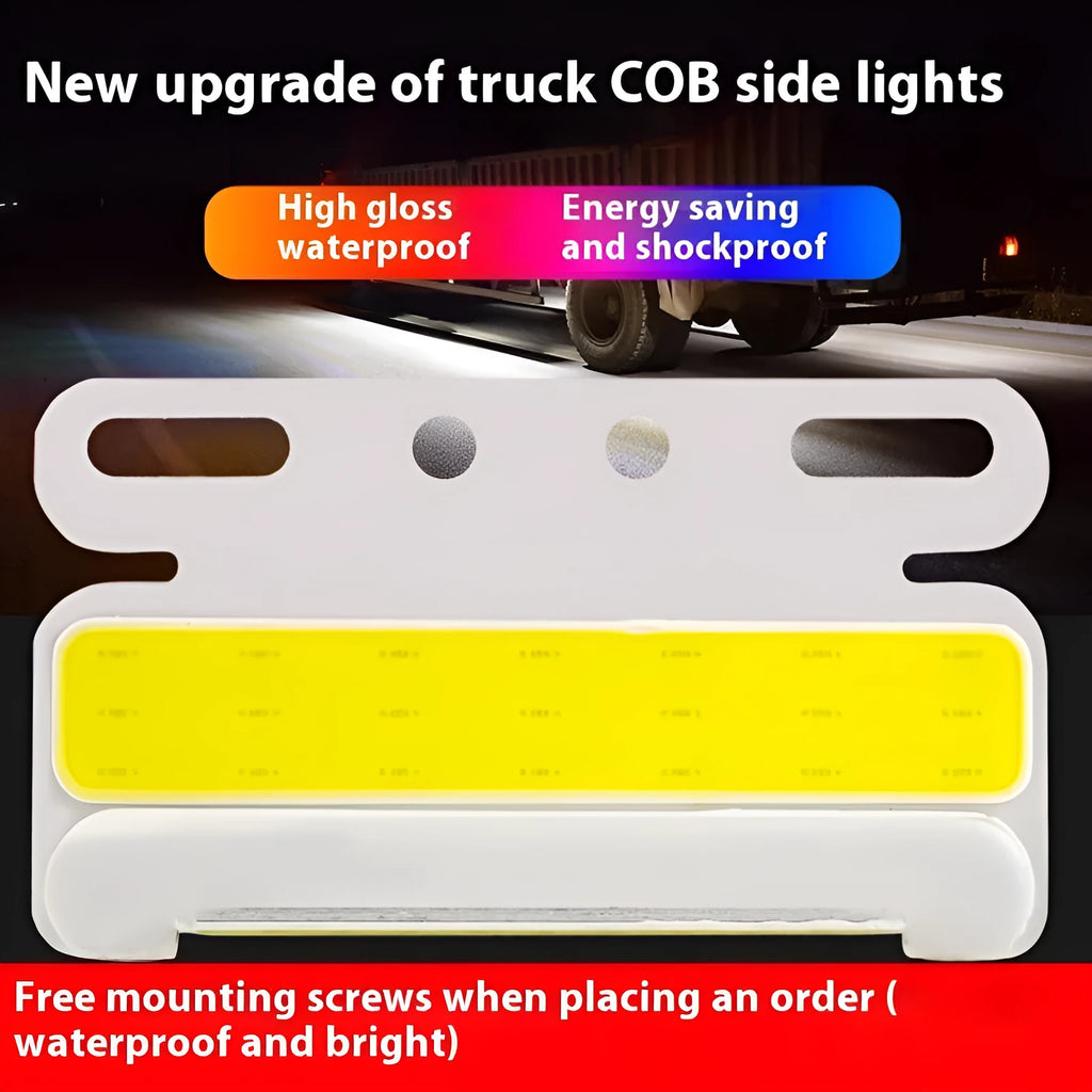 Waterproof aluminium COB LED truck side light for ground tyre illumination in multiple colours.