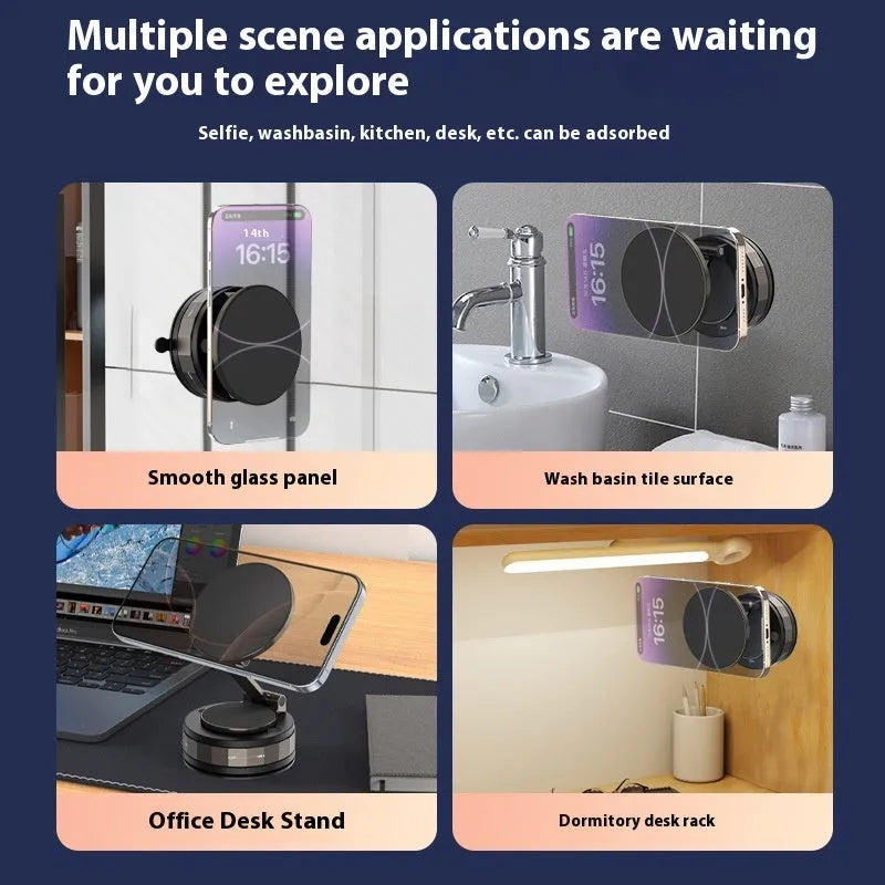 Folding vacuum suction cup car phone holder in T30 black zinc alloy on car dashboard