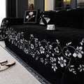 Soft chenille sofa cover with embroidered magnolia floral pattern in garland coffee colour, size 180x230cm