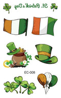 St. Patrick's Day green clover temporary tattoo sticker on paper sheet for children's faces.