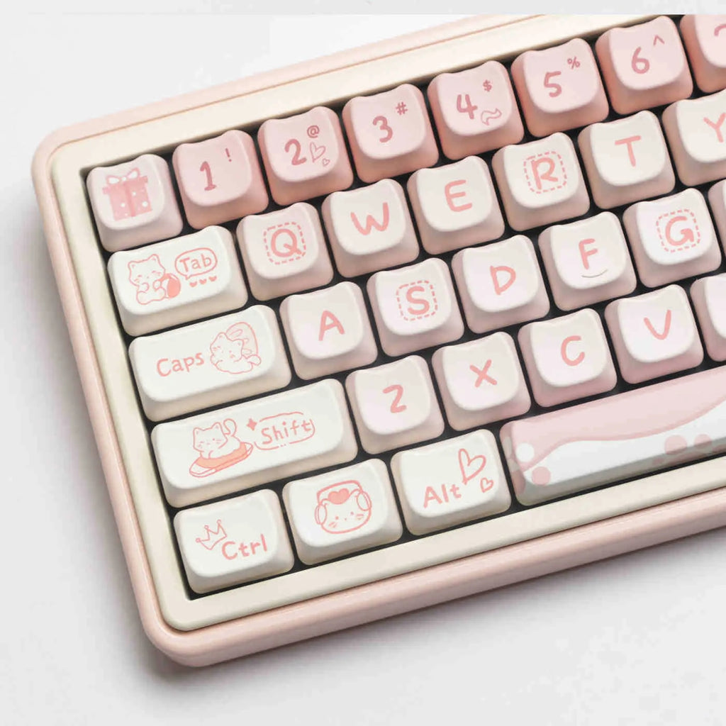 Full set of PBT sublimation keycaps for mechanical keyboard showing complete 98+ key layout