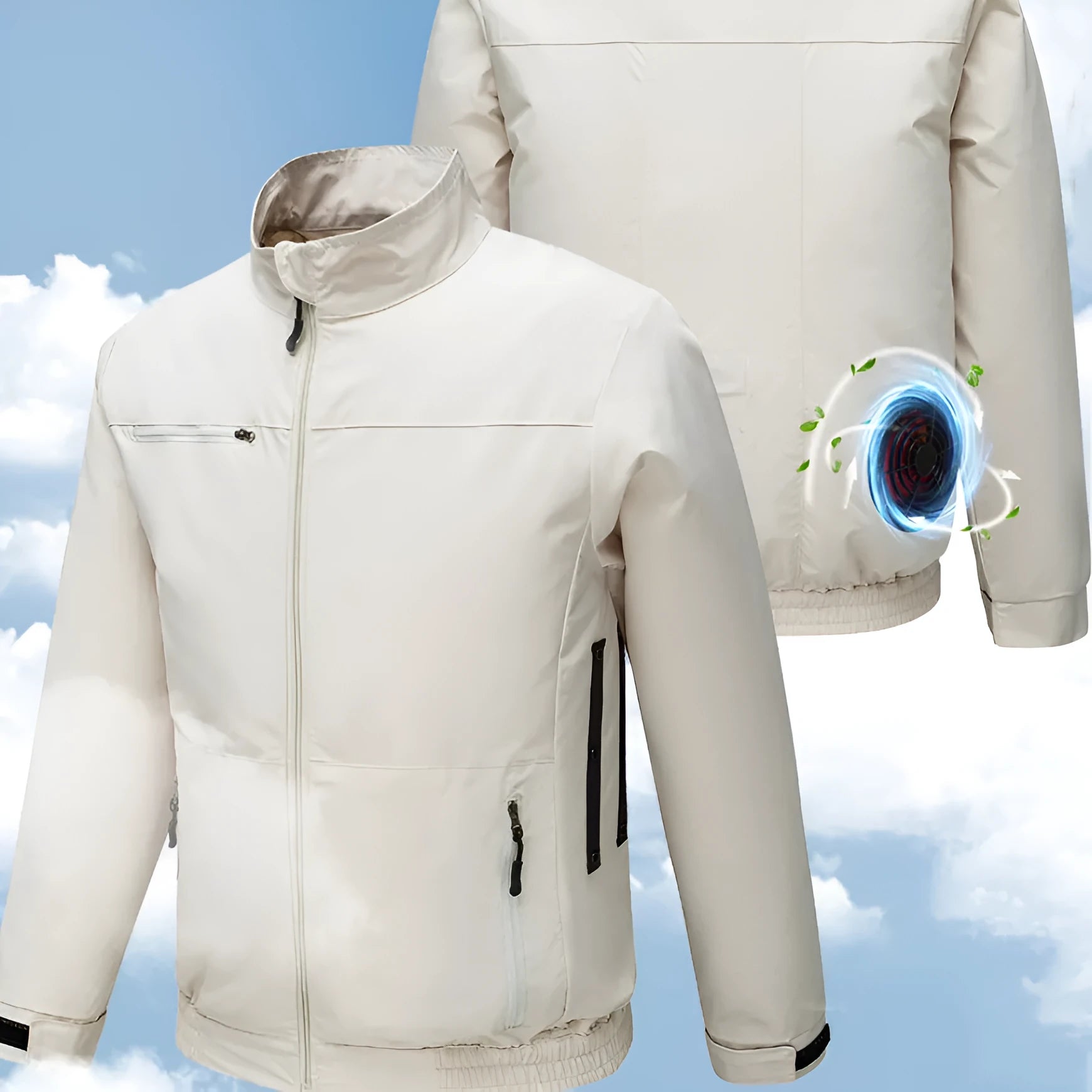 Summer smart cooling work jacket with integrated fan system in black or white with ventilation holes
