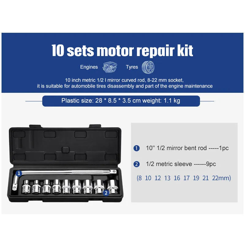 Chromium vanadium steel socket ratchet wrench set in open case showing sockets and ratchet handle