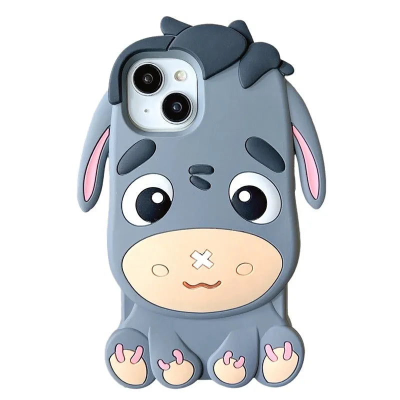 Gray silicone phone case with 3D cartoon little donkey design for Apple iPhone