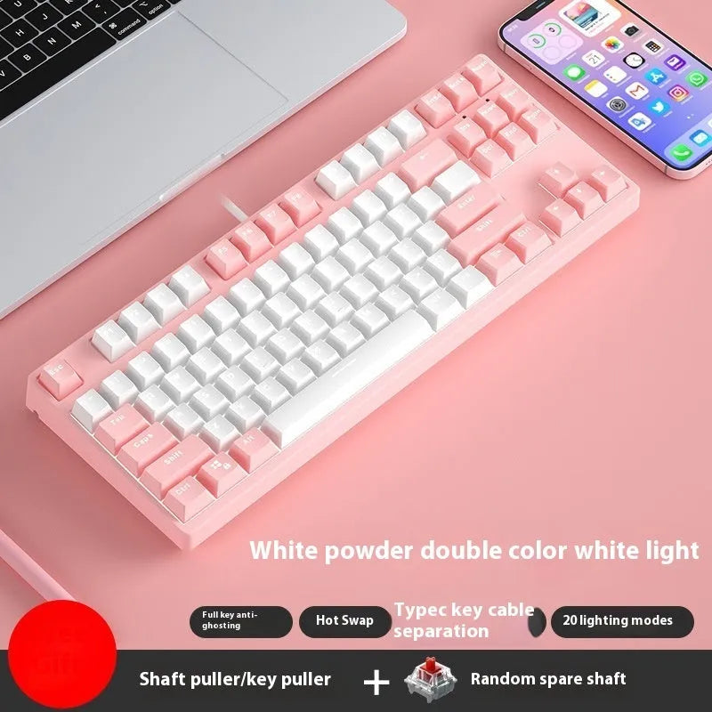 87-key hot-swappable mechanical keyboard with dual-colour backlighting and metal construction.