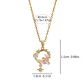 Gold electroplated copper necklace with micro-inlaid zirconium moon pendant on O-ring chain