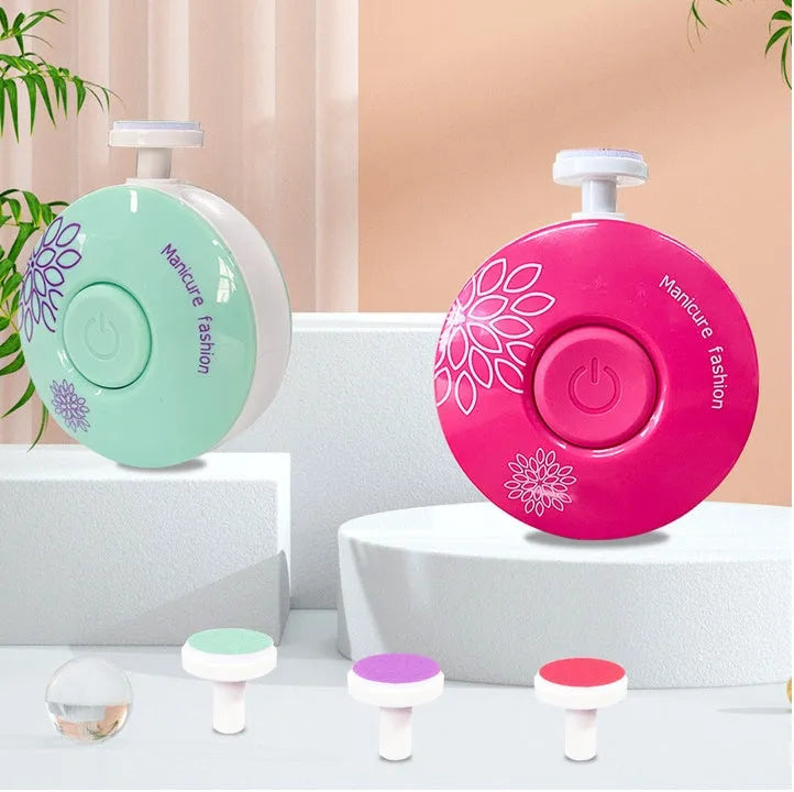 Red baby electric nail polisher with multiple grinding heads for newborn care