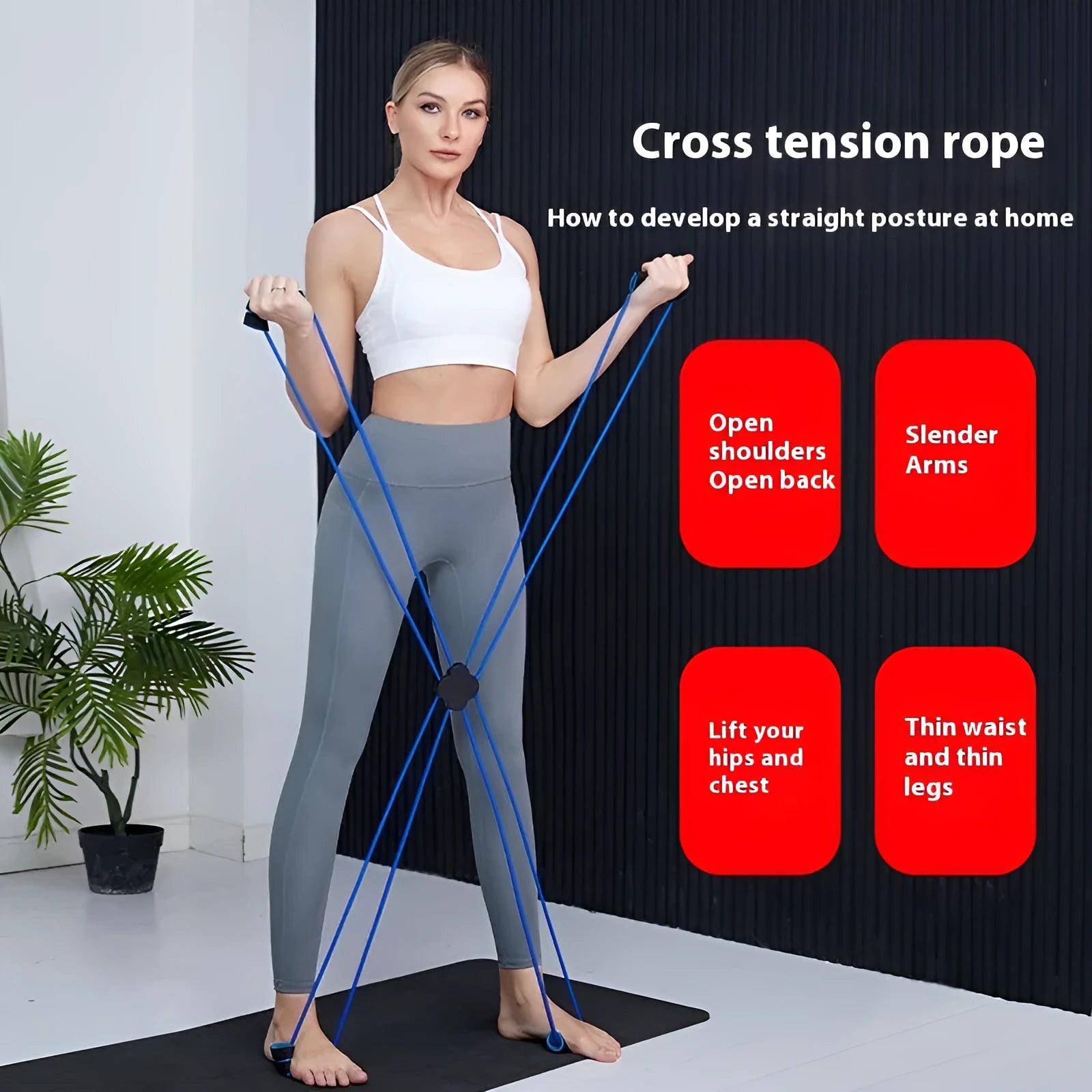 Blue eight-character fitness puller for shoulder exercises made from TPR material.