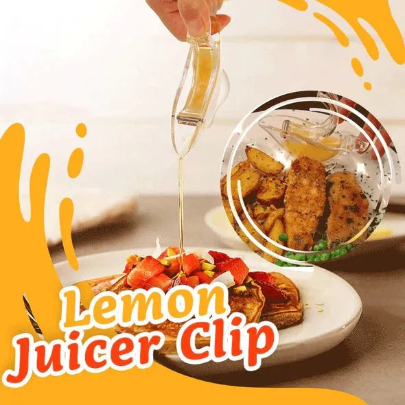 Transparent acrylic bird-shaped manual lemon juicer on a kitchen counter.