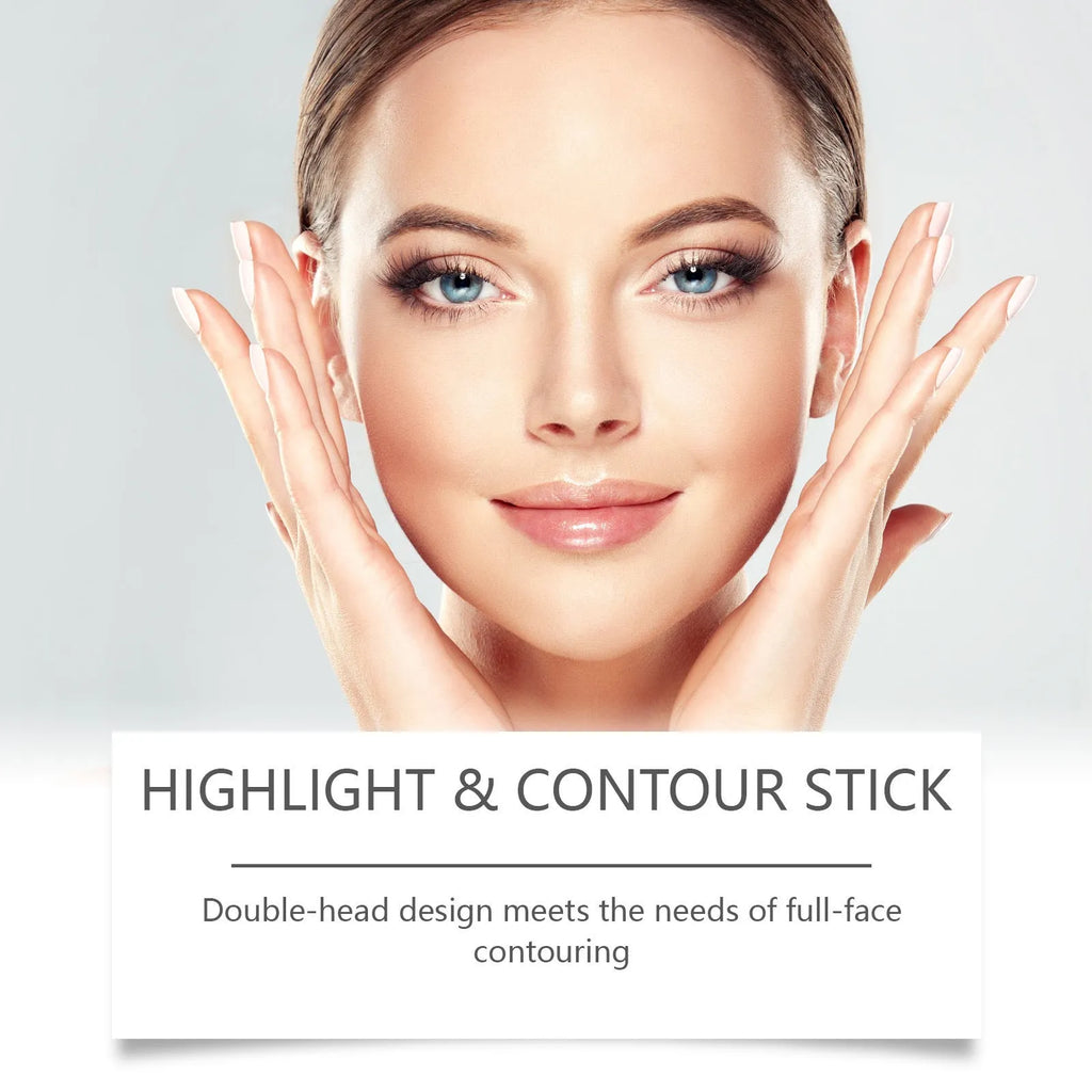 ZEPHOCO 2-in-1 cream highlighter and contour grooming stick set in matte, amber, or high gloss bronze.