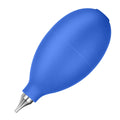 Blue handheld rubber air blower dust removal tool for cleaning camera lenses and phone screens.