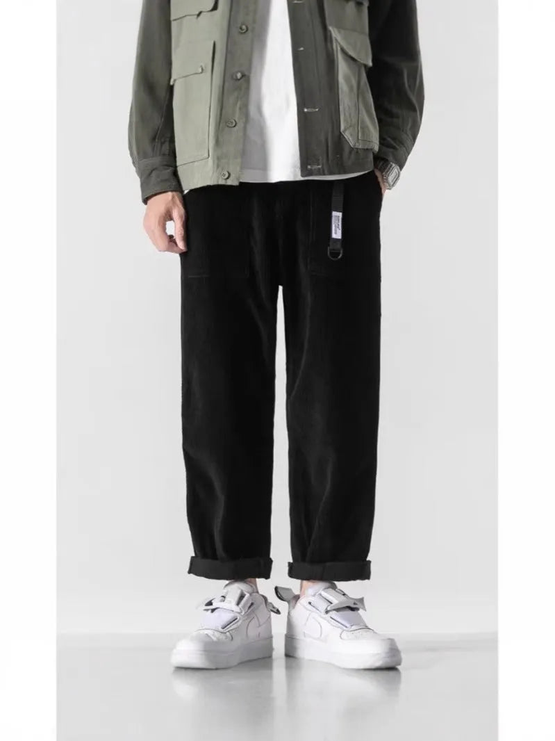 Loose straight tapered pants with wide legs in chemical fibre blend fabric, shown in dark grey colour