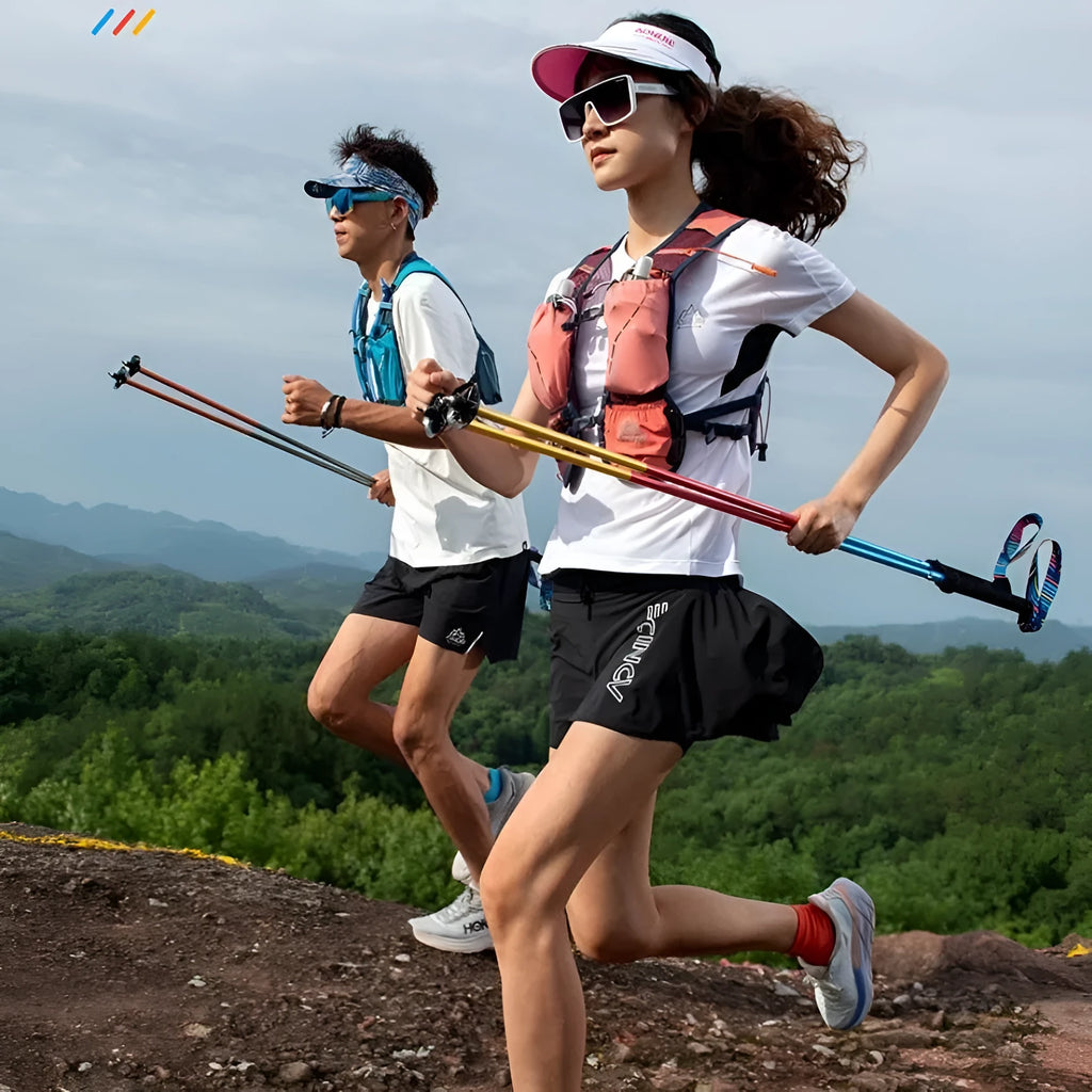 Carbon fibre folding trekking poles pair in black with adjustable length sections
