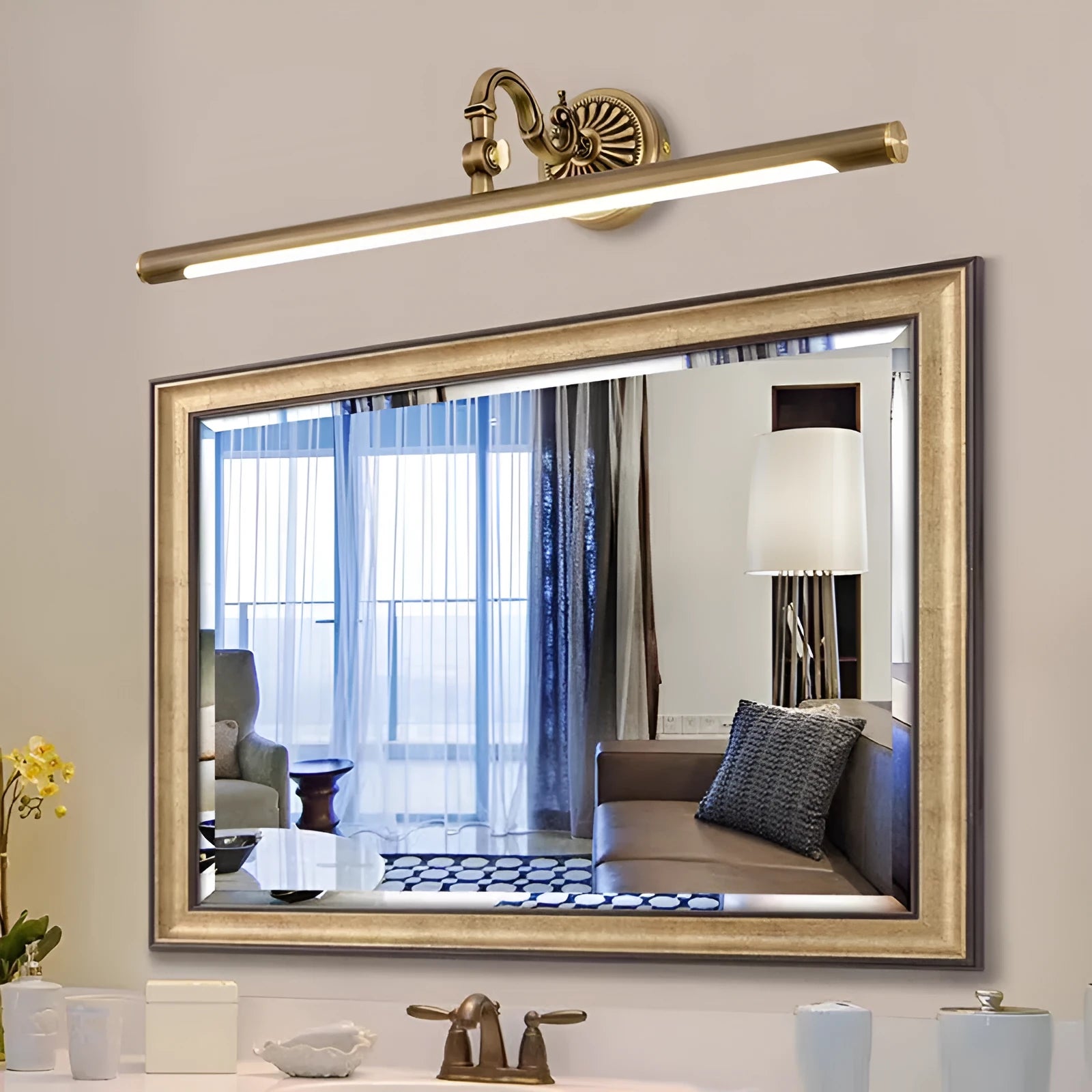 All copper bathroom mirror front lamp with acrylic anti-fog cover and 12W LED strip, 750mm size