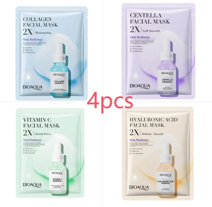 Collagen face sheet mask with 30g gel formula showing hyaluronic acid and Centella Asiatica variants