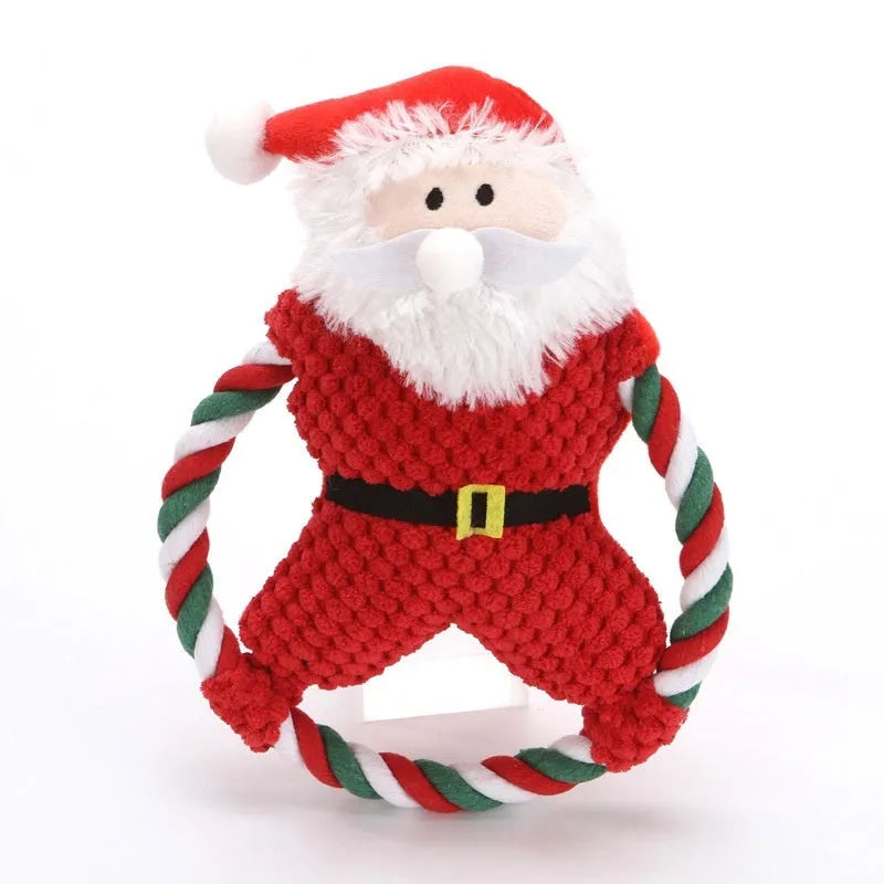 Christmas plush pet toy with squeaker in classic Santa Claus design for small cats and dogs