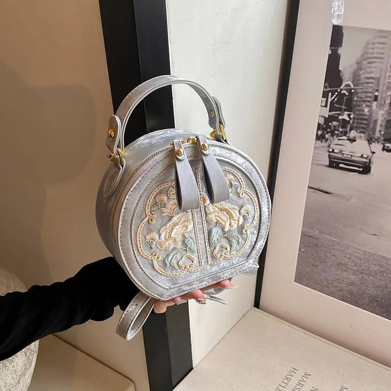 Chinese embroidery handbag in soft PU, shoulder messenger bag, horizontal square shape, Black colour, upper width 18cm