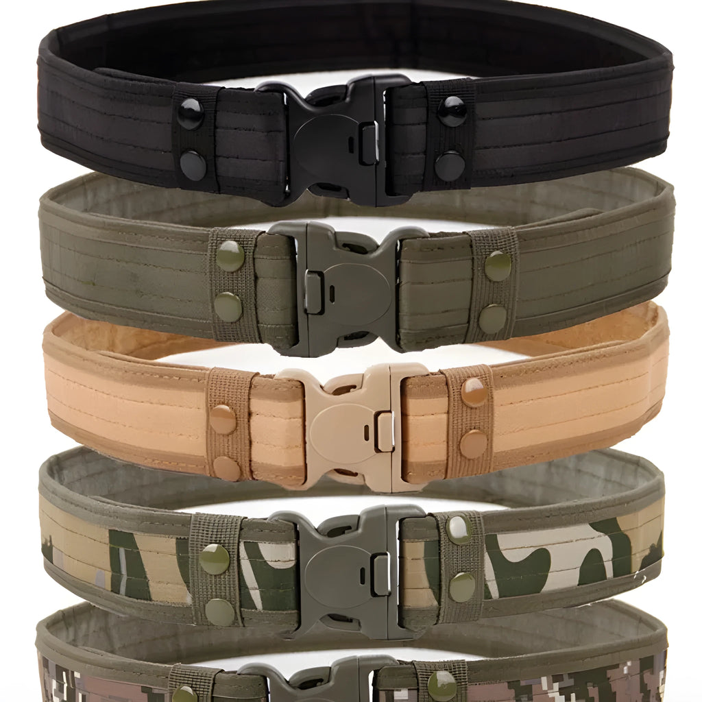 Wide edged thick canvas waist belt with plastic buckle, shown in green
