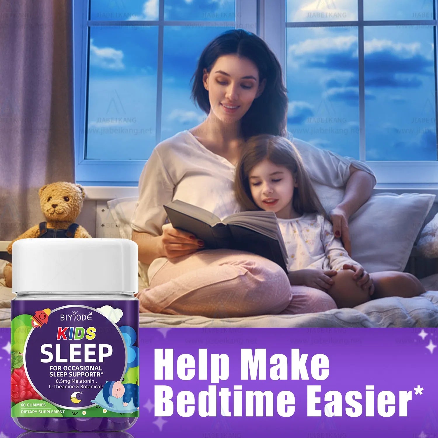 Children melatonin sleep support gummies in a bottle, 60 gummies, with melatonin and L-Theanine