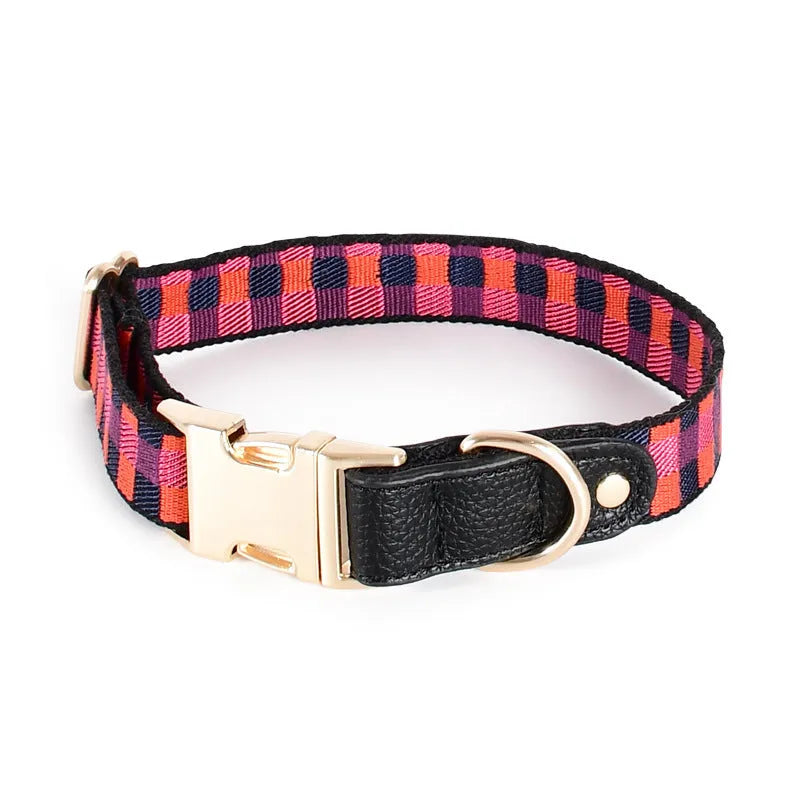 I-shaped pet chest harness traction rope set with collar and 150cm rope in leather rib fibre