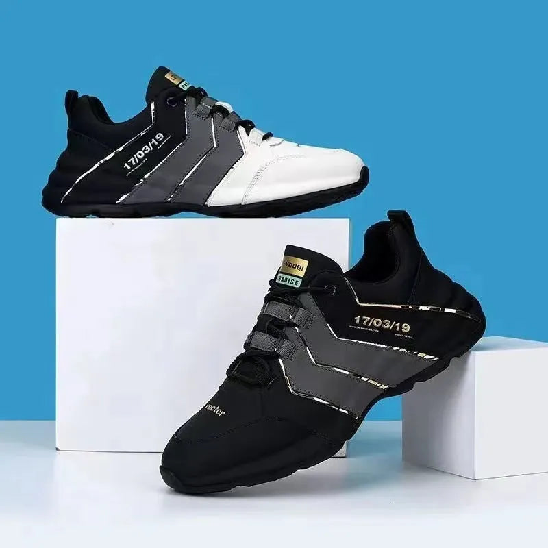 Low-top round-toe casual sneakers for teenagers with thick plastic sole and mesh lining.