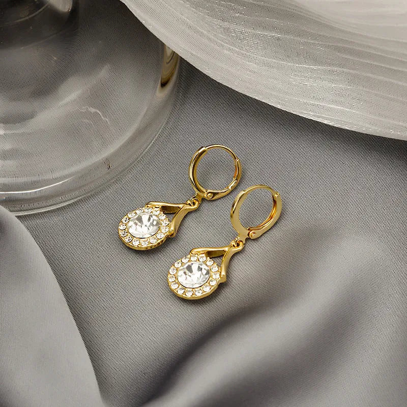 Geometric alloy rhinestone earrings in round ring design for women fashion OL style