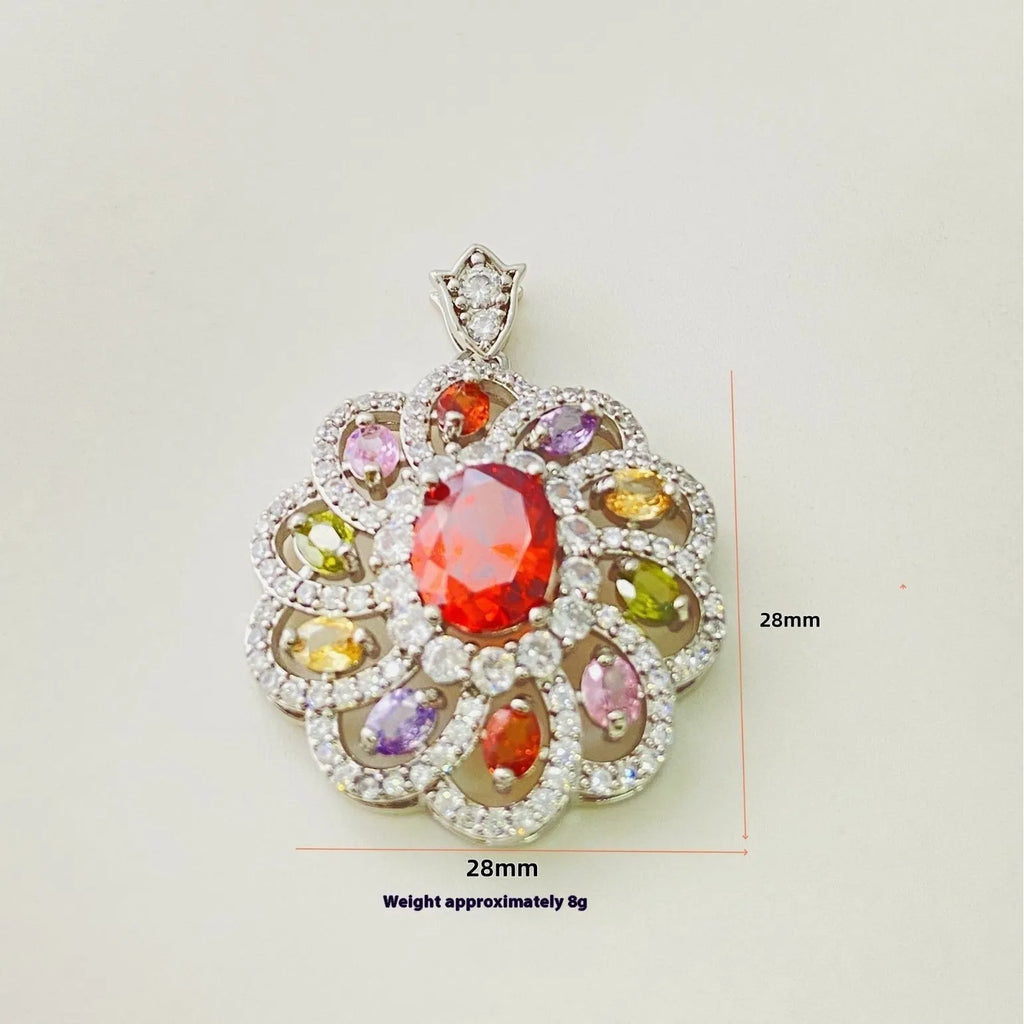 Women's floral zircon pendant necklace in gold, champagne gold, or platinum colour electroplated finish.