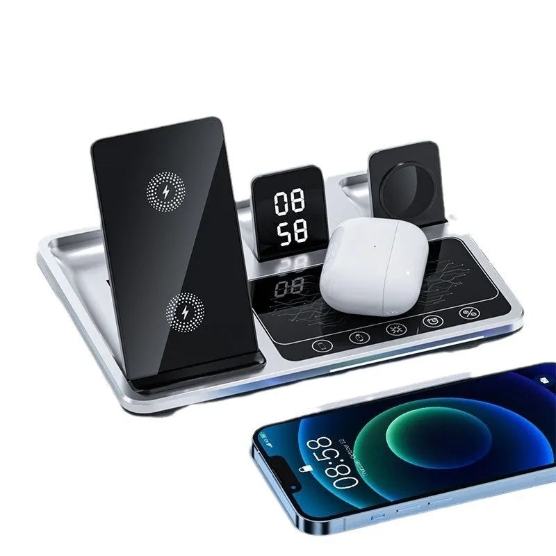 Multifunctional wireless fast charging clock folding bracket for mobile phone in black plastic version