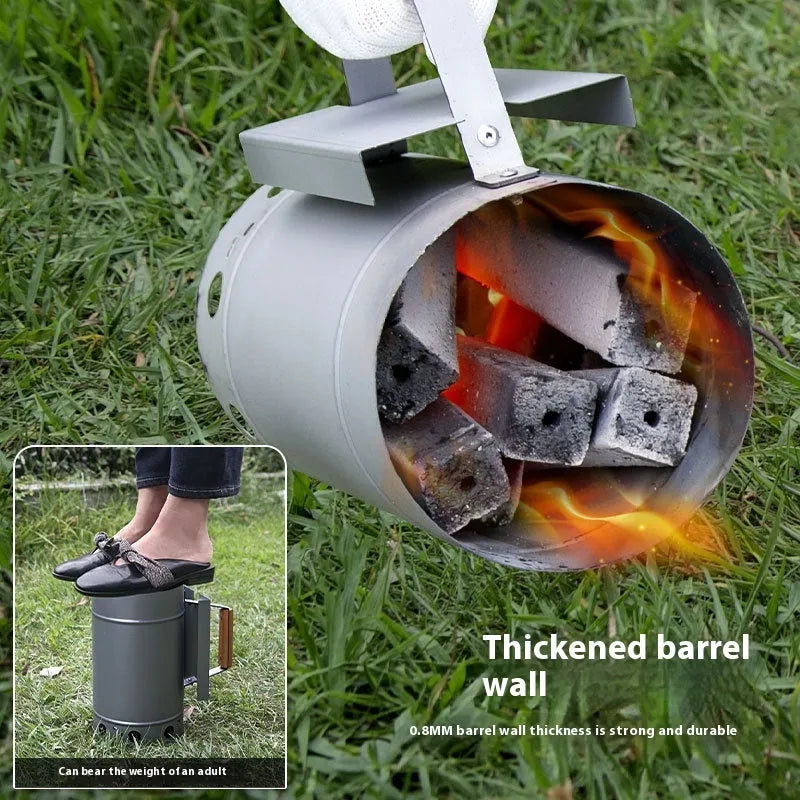 Zinc-iron alloy charcoal fire basket with point carbon barrel style for outdoor barbecues.