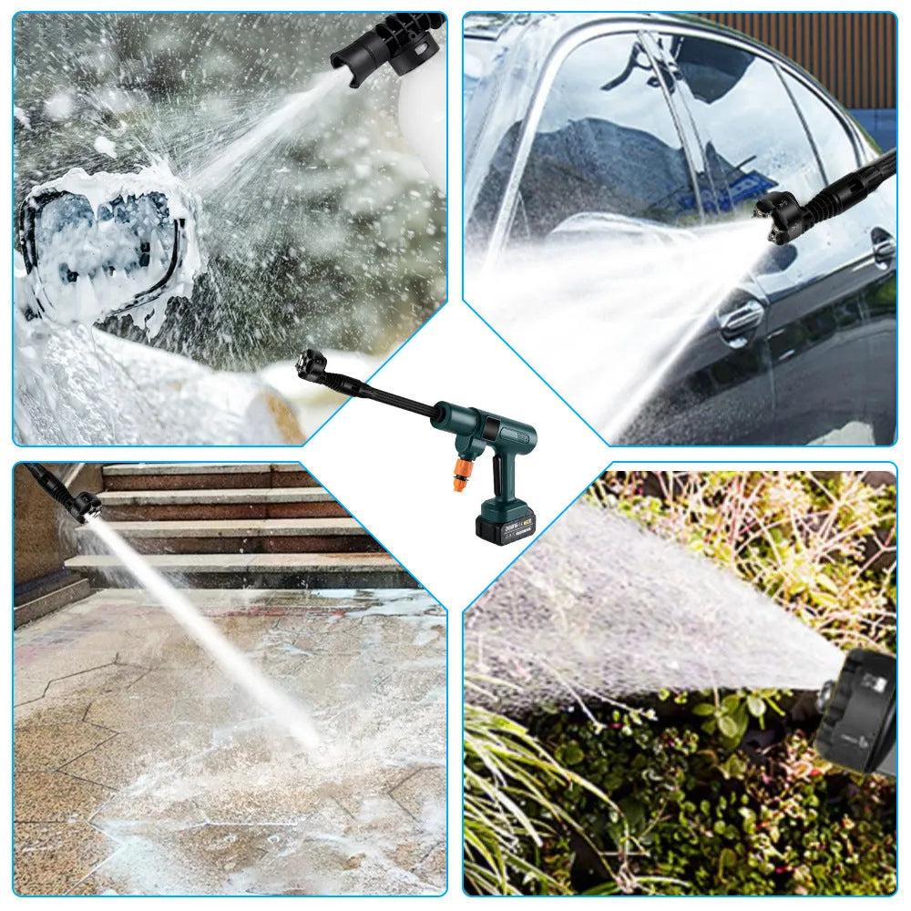 Brushless water gun with stainless steel head for car washing, 18V battery power, 25 metre spray distance
